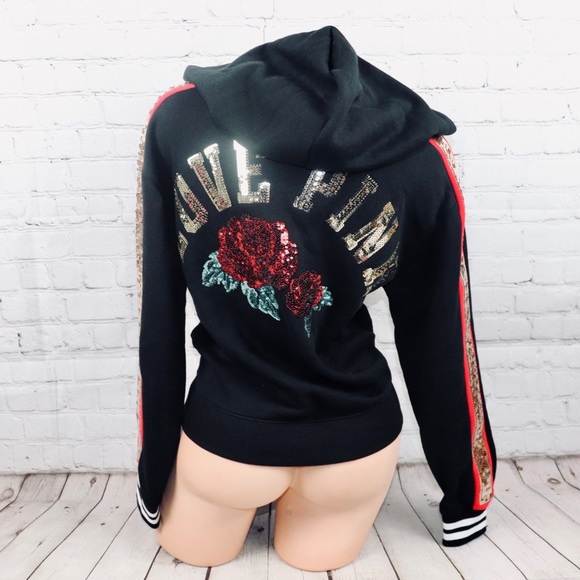 VS PINK Bling Roses Limited Edition Lace Up Hoodie - Picture 7 of 8